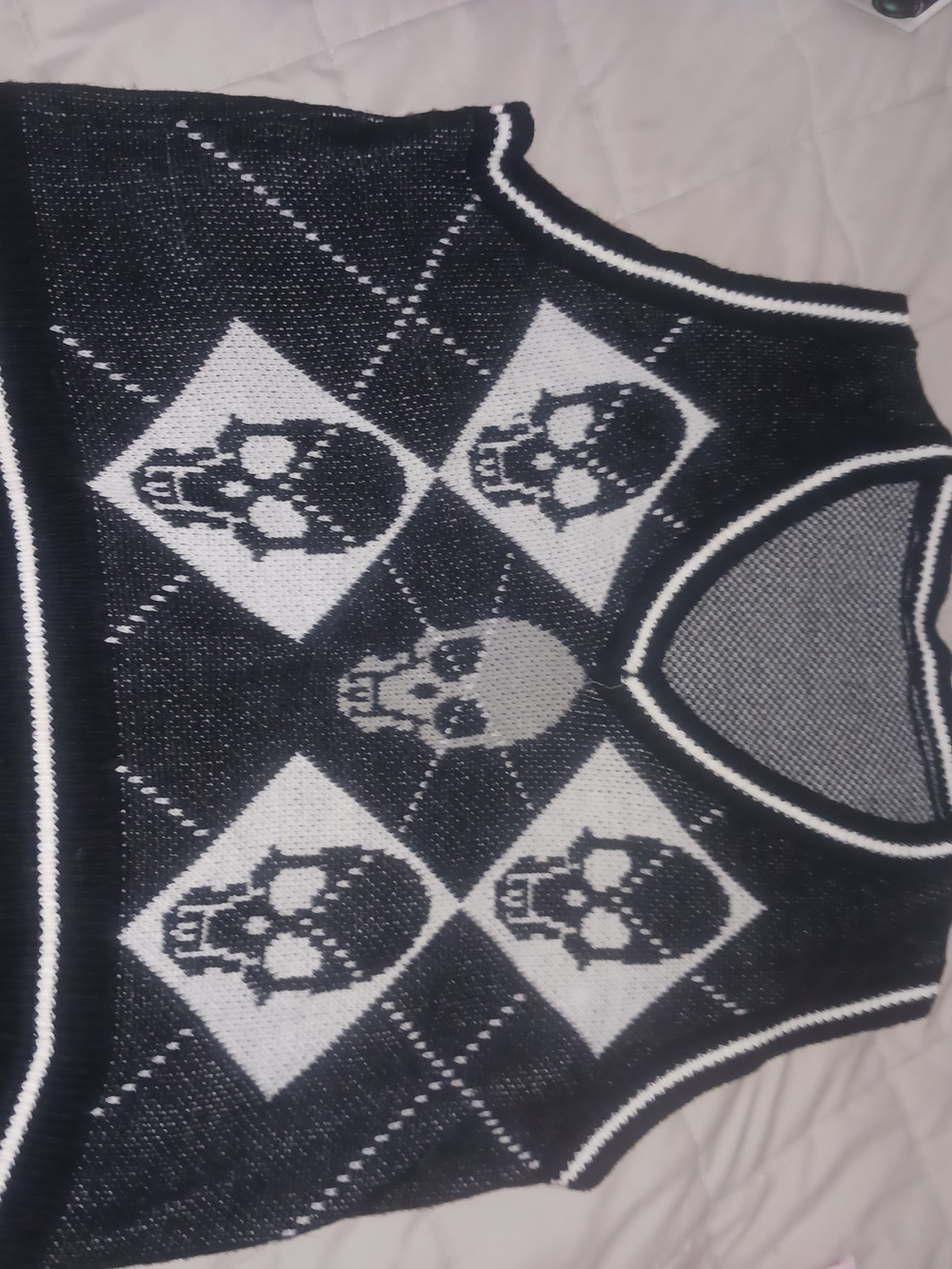 Men's Black and White Skull Argyle Sweater Vest
